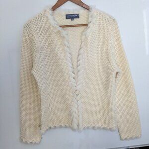 Jones New York Signature Cream Cardigan Sweater One Button Size Petite M Medium